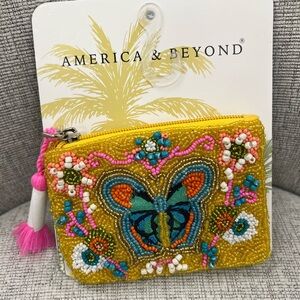 America & Beyond Butterfly Beaded Coin Pouch